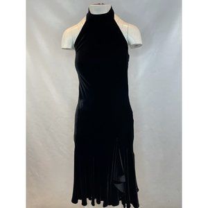 Ralph Lauren Womens Black Velvet Halter Neck Side Zip Midi Dress Size 6